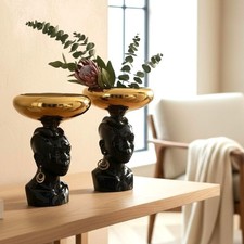 Pair of Vintage 1950s Nubian Princess Blackamoor Iconic Ceramic Head Vases picture