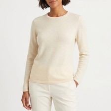 Preswick & Moore Womens 100% Cashmere Crewneck Sweater Frost White Large BD241K picture