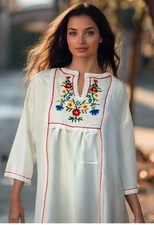 40s Barbizon Embroidered Nightgown Size Small White 3/4 Sleeve Crepe Ronola VGUC picture