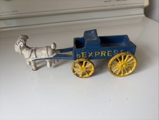 Vintage Cast Iron White Goat Pulling Wagon Labeled “Express” Toy picture