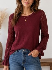 Madewell Maroon Eyelet Mix Ruffle-Sleeve 100% Cotton Top Size M NWT picture