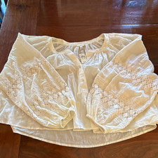 Aerie White Peasant Blouse Lace Balloon Long Sleeves Relaxed Fit Size M picture