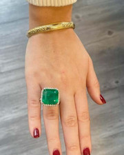 15.00ct Square Shape Natural Zambian Green Emerald Gemstone Ring 14k White Gold picture