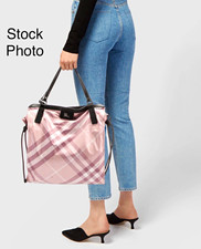 Burberry Nova Check Pink Plaid Medium Tote, Zip Closure, Black Leather Handles picture
