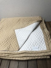Frette Italy Luxury King Quilt Coverlet Tan Cotton Embroidery Diamond 104x100