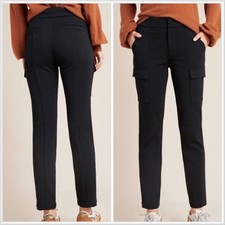Anthropologie Women's Slim High Rise Black Cargo Pants Twill Pockets Sz 0 picture
