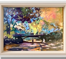 PDQ Original 18x24 Impressionist Park Path Figure Trees Painting Signed Canvas picture