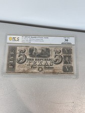 1840 PMG Choice F15 - Austin Republic of Texas $5 Five Dollar Note PCGS 30 Grade picture