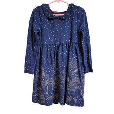 Mini Boden Dress Girls 6-7 Blue Gold Woodland Long Sleeve picture