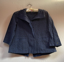 Heart HaaT by Issey Miyake Full- Zip Embroidered Eyelet Hoodie Jacket Sz 3 Navy picture