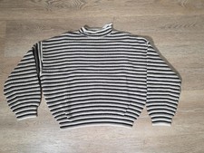 GAP Women’s Striped Crewneck Sweater 100% Cotton Black Beige Size M NWT picture