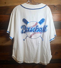 Fantastic Fawn Unisex Baseball Graphic Cotton T-Shirt White/Blue Sequin M picture