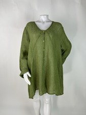 Flax Size Large Green 100% Linen Button Front Long Sleeve Tunic Top Lagenlook picture