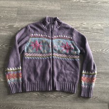 Vintage Coldwater Creek Women Brown Purple Full Zip Wool Cardigan size M  picture