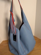 Claudia Firenze Blue Leather Handbag Dual Top Handle Satchel Tote Made in Italy picture