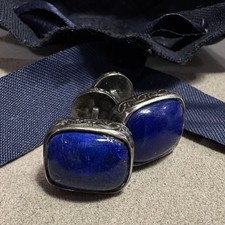 Konstantino marked 925 750 Sterling Lapis Lazuli Cushion Scroll Mens Cufflinks picture