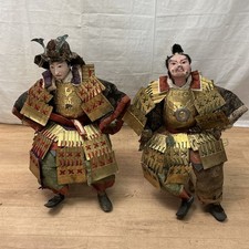 Very Old Antique Japanese armor Satsuki Samurai Bushi Dolls 2 Figures 18.5inch picture