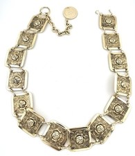 Vintage Gold Tone Rose Floral Medallion Chain Belt Coin Charm 30-36” 82g picture