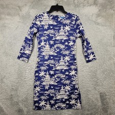J McLaughlin Sophia Dress Womens Small Navy White Tongsa Palms 3/4 Sleeve picture