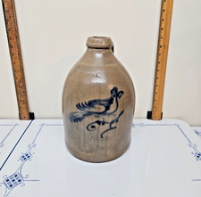 HAXSTUN OTTMAN COBALT BLUE BIRD JUG Exc. Cond Antique Stoneware 1 GAL BIRD JUG picture