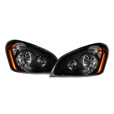 Pair Fit For Freightliner Cascadia 2008-2017 Headlamp Assembly Black w/ Bulb picture