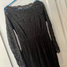 Lulus Solid Black Lace Floor length Long Modest Maxi Dress Formal Medium M picture