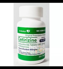 Dr Reddys Cetirizine Hydrochloride Antihistamine 10mg Tablets 500ct -Exp 12/2027 picture