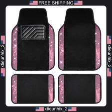 Car Pass Bling Diamond Car Floor Mats 4pcs Sparkly Rhinestones PVC Black Pink picture
