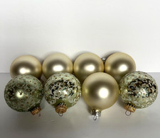 Assorted Christmas ornaments round solid and print design ivory/green 8 pc picture