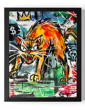 Guajardo Art: Yellow Cat 10X8 Neo Expressionism Original Artwork on Canvas picture