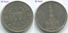 Germany 1935-A, 5 Mark Reichsmark silver coin with swastika KM#83 Potsdam Church picture