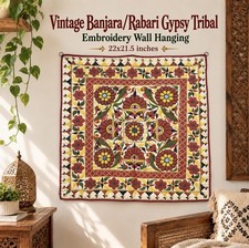 Banjara boho Gypsy hippie India Rabari vintage embroidery wall hanging 22x21.5