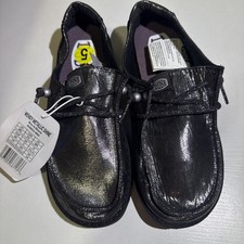 New Hey Dude Wendy Metalic Shine Sz 5 Black / Black picture