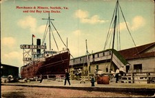 NORFOLK VIRGINIA OLD BAY LINE DOCKS MERCHANTS & MINERS c.1918 DB Postcard bk87 picture