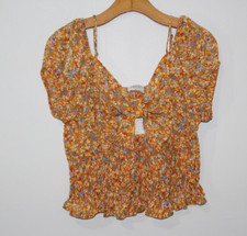 Sienna Sky Womens Juniors Multicolor Floral Smocked Off Shoulder Crop Top L NWT picture
