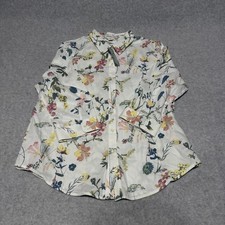 Coldwater Creek 100% Cotton Floral Pattern 3/4 sleeve White Shirt Size 16 picture