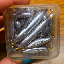 Vintage Inline Lead Fishing Sinkers with Brass Eyelets, Silver/Gold picture