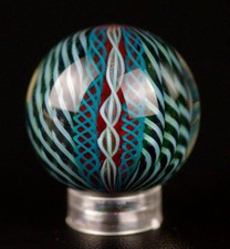 Bryan Trillas Glass Marble/Filigree 14 Cane Pattern/UV/Blues & Black/1.0-1.1inch picture