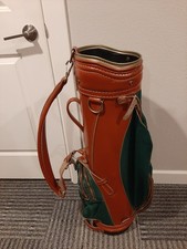 vintage Hot-Z green canvas and brown leather 14 way golf bag picture