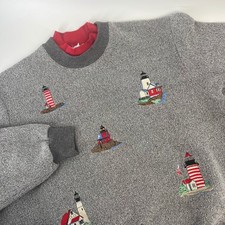 BonWorth Vintage Lighthouse Embroidered Sweatshirt Petite M Nautical Coastal picture