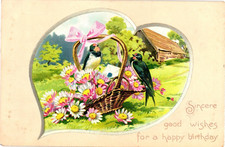 Tuck's GOOD WISHES FOR A HAPPY BIRTHDAY Embossed Birds Flowers c1909 Postcard picture