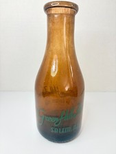 Green Hill Farms Salem NJ Amber Quart Milk Bottle Green Pyro ACL Vintage Dairy picture