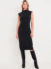 Old Navy Women’s XS Black Mock Neck Cap Sleeve Ruched Stretch Midi Dress picture