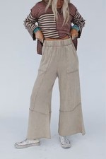 Three Bird The Nest Sunset Shore Wide Leg Pants Cappuccino Beige Khaki Small S picture