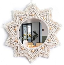 Mirror Wall Macrame Hanging Boho Round Decor Fringe Decorative Home Mirror-Boho picture