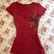 Womens Red Butterfly Rhinestone Tshirt Y2k picture