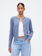 NWT GAP CashSoft Pointelle Cardigan, Sz L, Blue, Crewneck, School, Office  picture