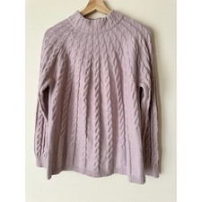 Chico’s Size 2 L Cable Knit Cashmere Blend Mock Neck Sweater Mauve picture