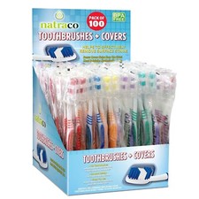 100 Bulk Toothbrushes + Caps, Individually Wrapped, Medium Soft, Multi Colors picture