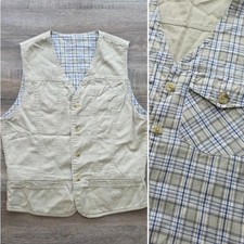Vintage 90s Columbia Reversible Canvas Utility Vest Khaki Plaid Small picture